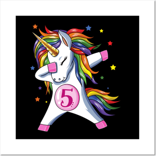 Dabbing Unicorn 5th Birthday Posters and Art